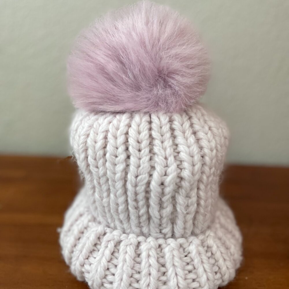 Norla Canada Womens Light Pink Chunky Knit Faux Fur Pom Pom Cozy Beanie Hat OS